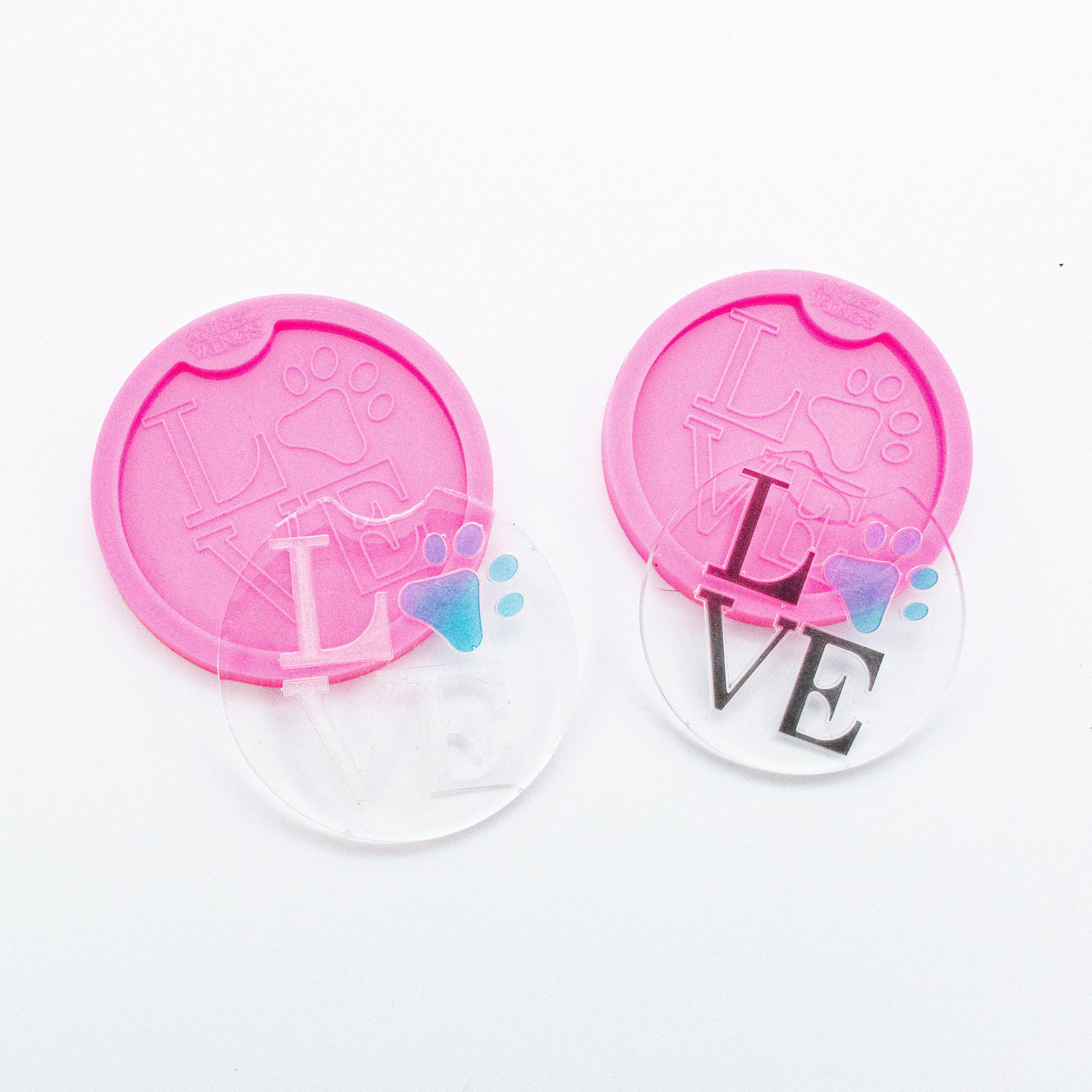 Love Paw Print Car Coaster Shiny Silicone Mold for Epoxy Resin