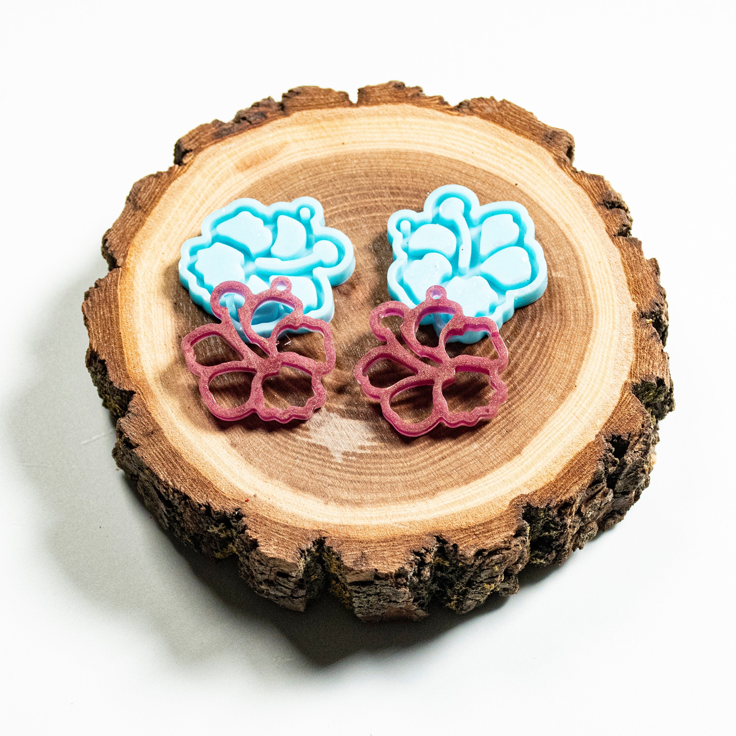 Hibiscus Earring Shiny Silicone Mold for Epoxy Resin Keychain - Jewelry Making - Ornament Silicone Mold